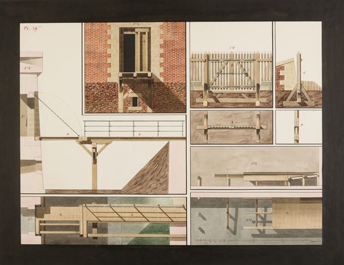 19th Century  FRENCH SCHOOL - Study for the Refortification of Paris: Designs for a Wooden Drawbridge over a Canal | MasterArt